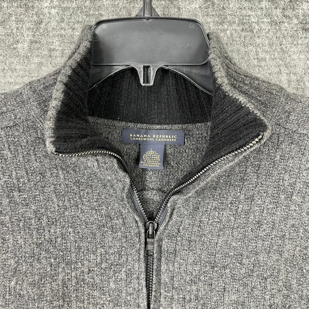 Vintage Banana Republic Lambswool Cashmere Sweater Mens L Gray Elbow Patch Y2K‎